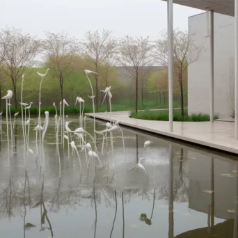 Water garden with lily pads and herons - Image 4