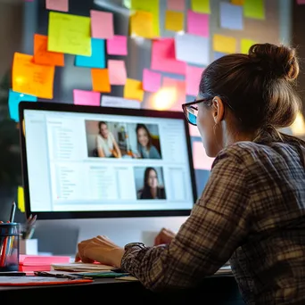 An accountant on a video call while reviewing financial statements in an office. - Image 1