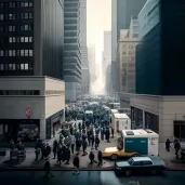 Downtown business district at lunchtime with office workers - Image 1