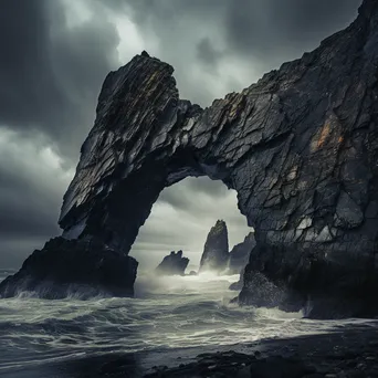 Dramatic Rock Arch Under Stormy Sky