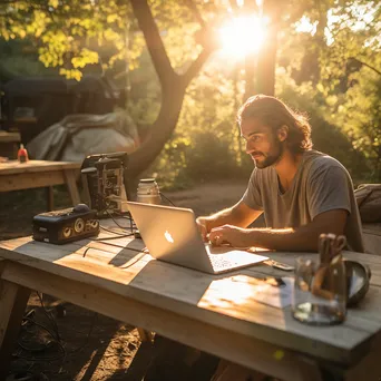 Freelancer working outdoors at a picnic table - Image 4