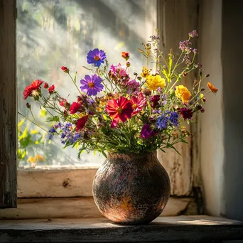 Close-up of wildflowers arranged in rustic vase - Image 2