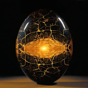 Intricate cosmic egg cracking open with golden light shining through - Image 1