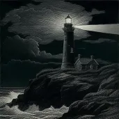 Lighthouse casting brilliant beam into dark night sky - Image 2