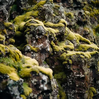 Close-up of volcanic rock formations with moss in daylight - Image 3