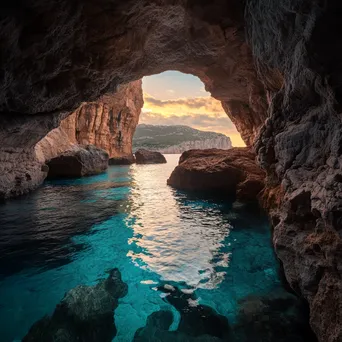 Coastal caves with turquoise waters at sunset - Image 1