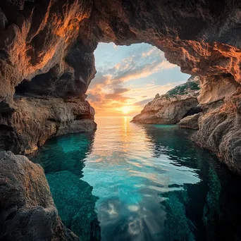 Coastal caves with turquoise waters at sunset - Image 4