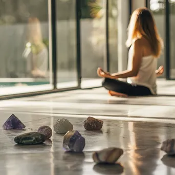 Yogi meditating indoors with crystals - Image 1