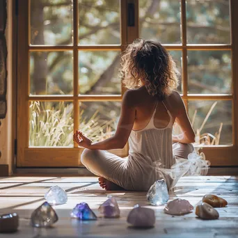 Yogi meditating indoors with crystals - Image 2