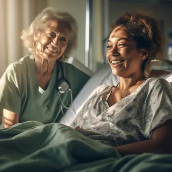 Nurse smiling while assisting elderly patient in hospital - Image 3