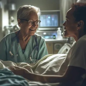 Nurse smiling while assisting elderly patient in hospital - Image 4