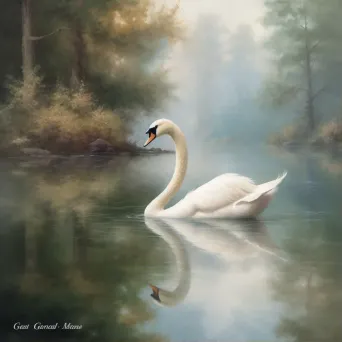 Image of a swan gliding on a calm lake - Image 1