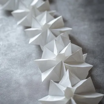 White origami shapes arranged on a textured grey surface. - Image 1