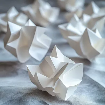 White origami shapes arranged on a textured grey surface. - Image 2