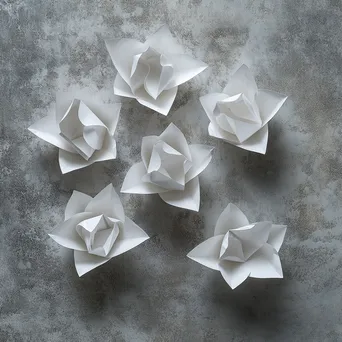 White origami shapes arranged on a textured grey surface. - Image 4