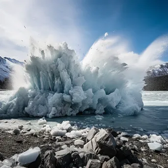 Massive glacier calving into the sea with ice splash - Image 2