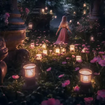 Enchanted garden with fairies and blooming flowers - Image 4