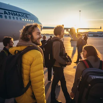 Group of passengers boarding an airplane with luggage - Image 3