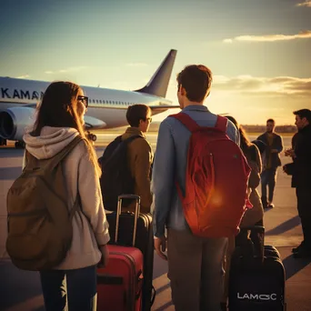 Group of passengers boarding an airplane with luggage - Image 4