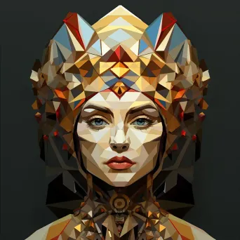 Low-poly portrait of a queen adorned in jewel-encrusted regalia - Image 2