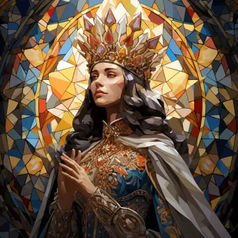 Low-poly portrait of a queen adorned in jewel-encrusted regalia - Image 3