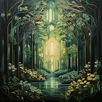 Magical hybrid of lush forest and cathedral through an optical illusion - Image 1