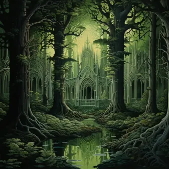 Magical hybrid of lush forest and cathedral through an optical illusion - Image 3