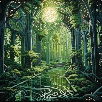 Magical hybrid of lush forest and cathedral through an optical illusion - Image 4