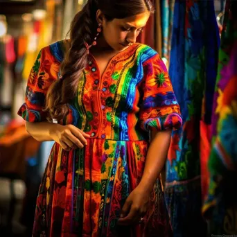 Mexican woman in a colorful huipil dress at a vibrant market - Image 4