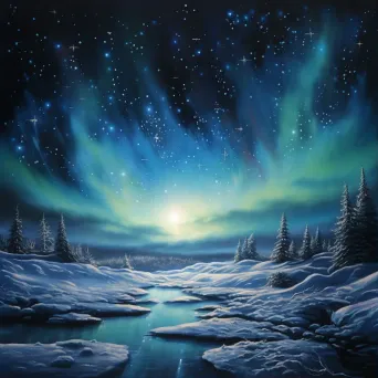 Image of the Northern Lights dancing in the sky over a frozen landscape - Image 1