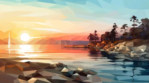 Low poly design of a coastal sunset - Image 1