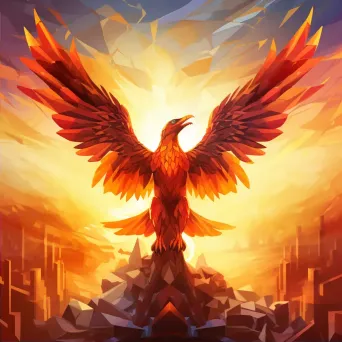 Vibrant low-poly Phoenix rising from ashes - Image 2