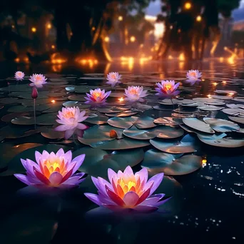 Lotus Flowers at Evening Oasis