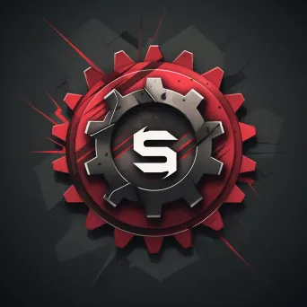 Bold and industrial logo design with gear icon in red and black colors - Image 2