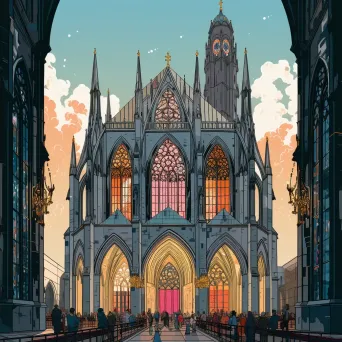 Imposing Gothic cathedral with stained glass windows in Europe - Image 2