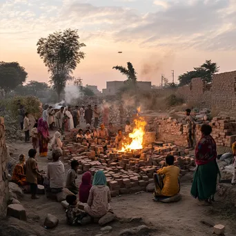 Community gathering around a brick kiln at twilight - Image 1