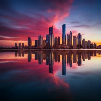 City Skyline Reflection at Sunset