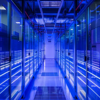 Futuristic data center with transparent walls and blue lighting. - Image 3