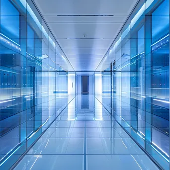 Futuristic data center with transparent walls and blue lighting. - Image 4