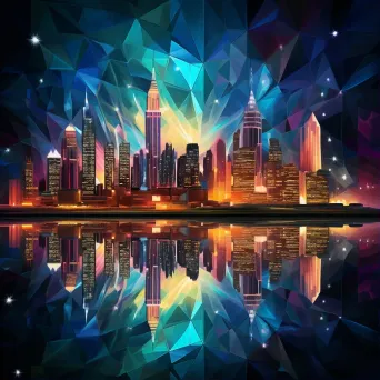 Low poly cityscape under a starry night sky - Image 1