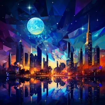 Low poly cityscape under a starry night sky - Image 2