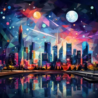 Low poly cityscape under a starry night sky - Image 3