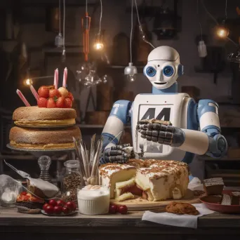 Friendly robot baker creating 