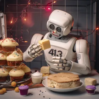 Friendly robot baker creating 