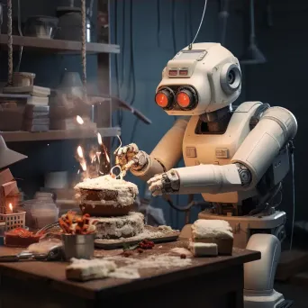 Friendly robot baker creating 