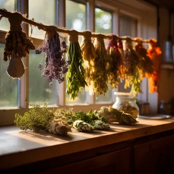 Herbs Ready for Drying in Kitchen