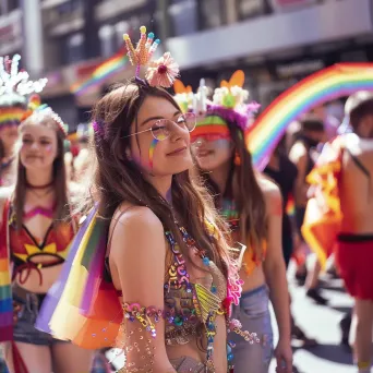 Pride Parade with LGBTQ+ community flags and festive costumes - Image 2