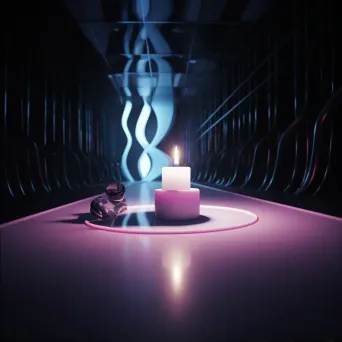 Burning candle with dancing shadows in a dimly lit room - Image 2