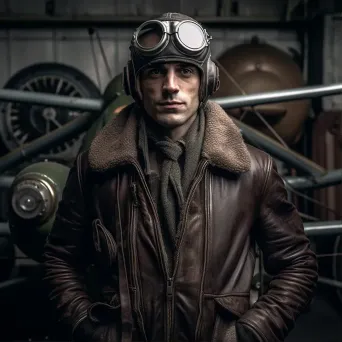 Vintage portrait of an aviation pilot in leather flight jacket - Image 1