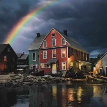 Vivid rainbow appearing in dark stormy sky creating a colorful contrast - Image 2